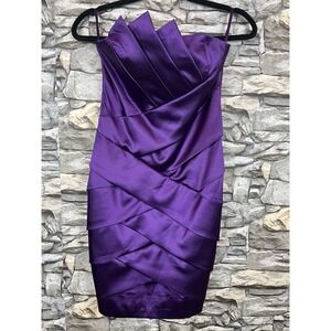 Cache y2K Purple Satin Strapless Mini Dress Sz 4 Structured Cocktail Homecoming